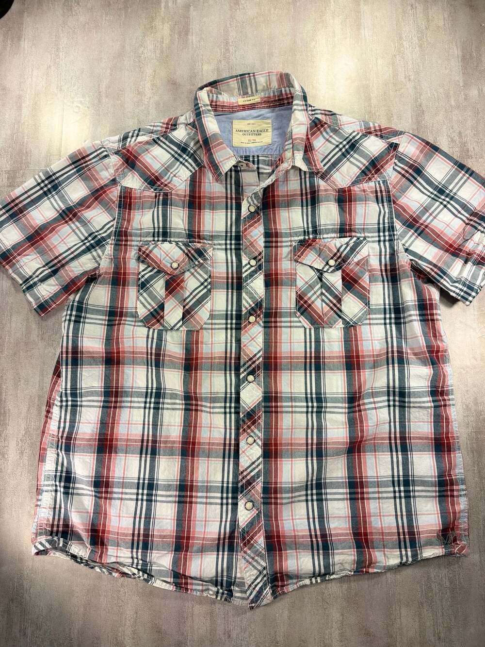 American Eagle Outfitters Men's XL Vintage Fit Plaid Short Sleeve Western Snap S